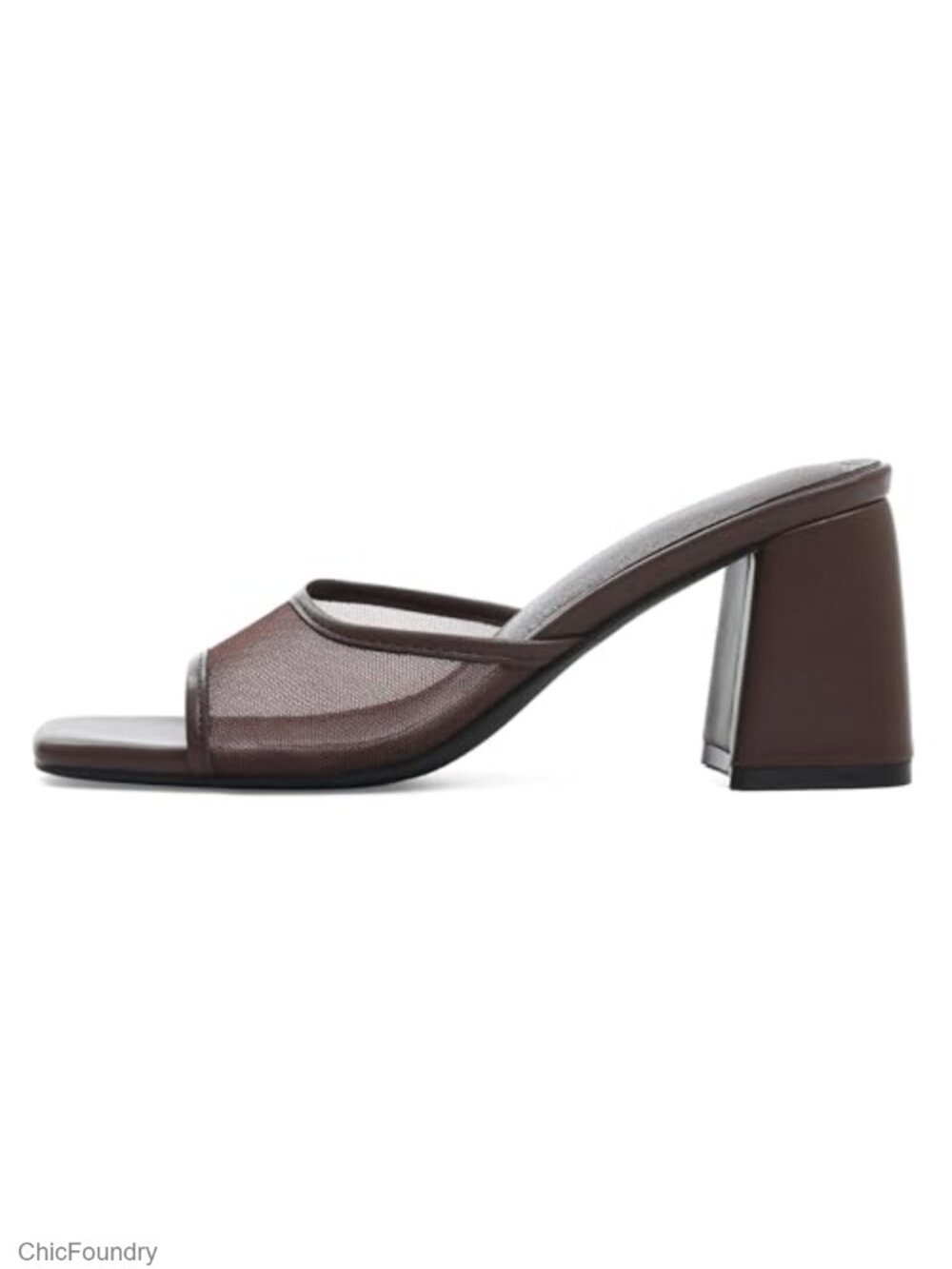 Women's Block Heel Sandals Mesh Square Toe Slip On Heeled Mules